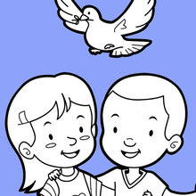 Coloriage : Amis et une colombe de la paix