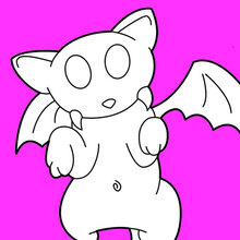 Coloriage d'Halloween : Chat-vampire volant