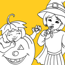 Coloriage d'Halloween : 2 SORCIERES déguisées à colorier