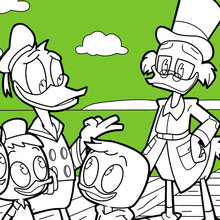 Coloriage Disney : Donald Duck et Riri, Fifi et Loulou avec Balthazar Picsou