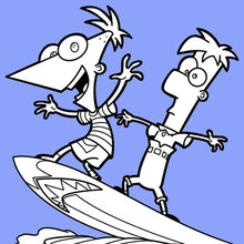 Phinéas, Ferb et Candace sur une planche de surf