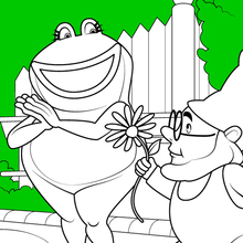 Gnome Paris donne une fleur à la grenouille Nanette