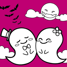 Coloriage d'Halloween : Fantômes Amoureux